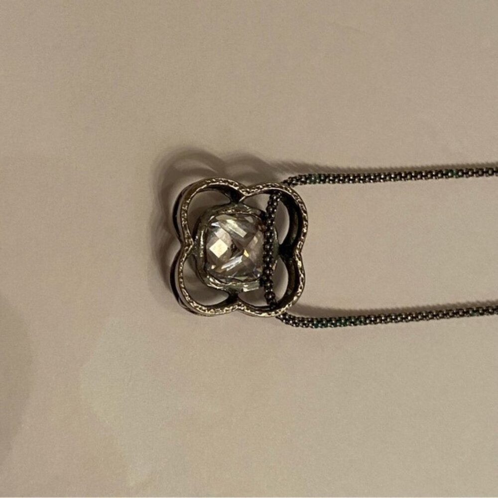 SILPADA NECKLACE STERLING SILVER 925 POPCORN CHAIN 16” CZ FLOWER PENDANT N1411 - Picture 10 of 11